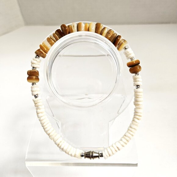 VTG Hawaiian Heishi Puka Shell & Yellow Opal Bracelet/Anklet With Twist Closure - Picture 4 of 6